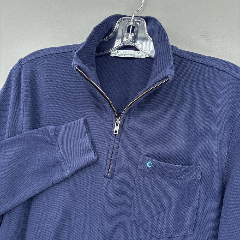 Criquet Shirt Mens Medium Navy Blue Organic‎ Cotton 1/4 Zip Mock Neck Pullover